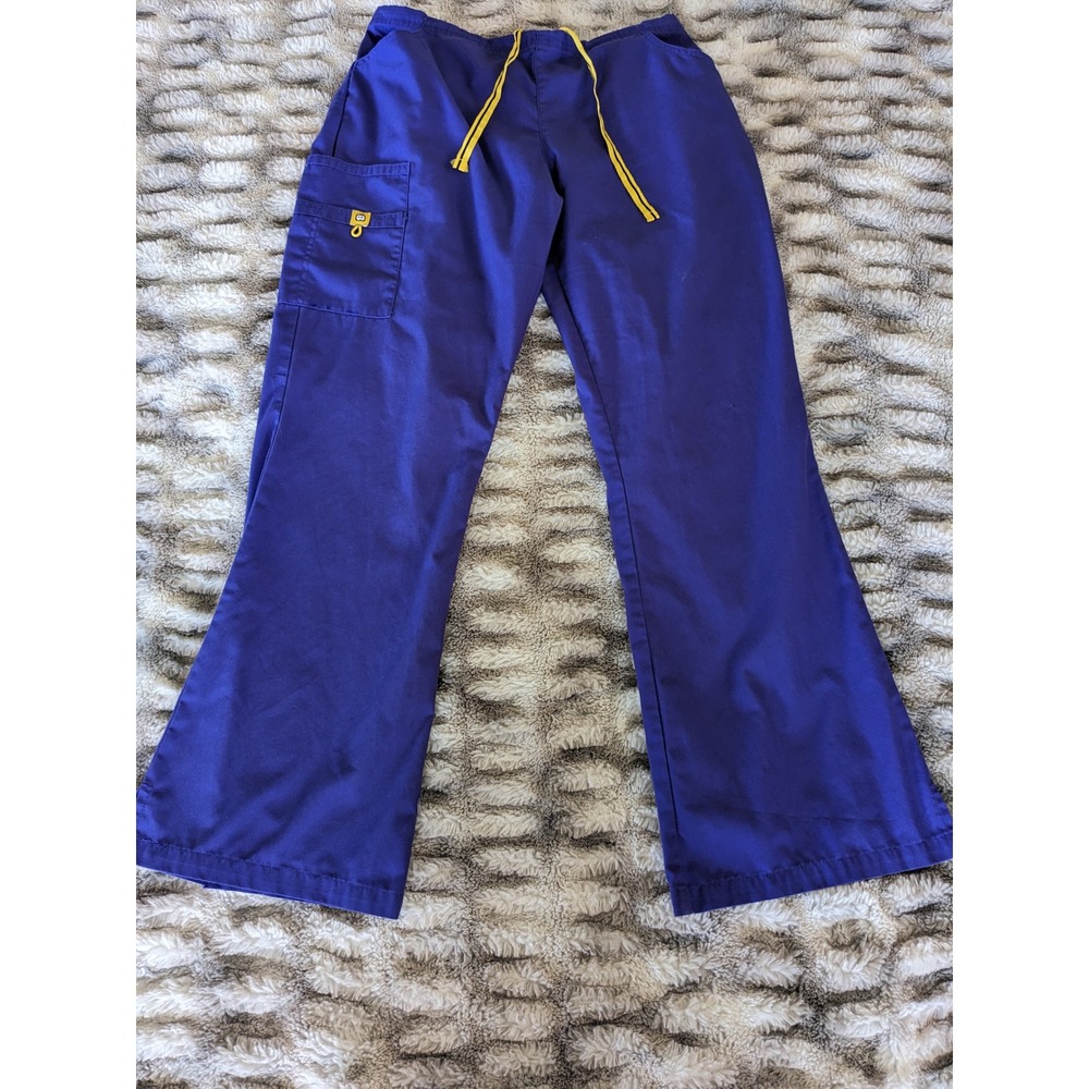 WonderWink Origins "The Romeo" Flare Scrub Pants Purple Yellow Drawstring Size L